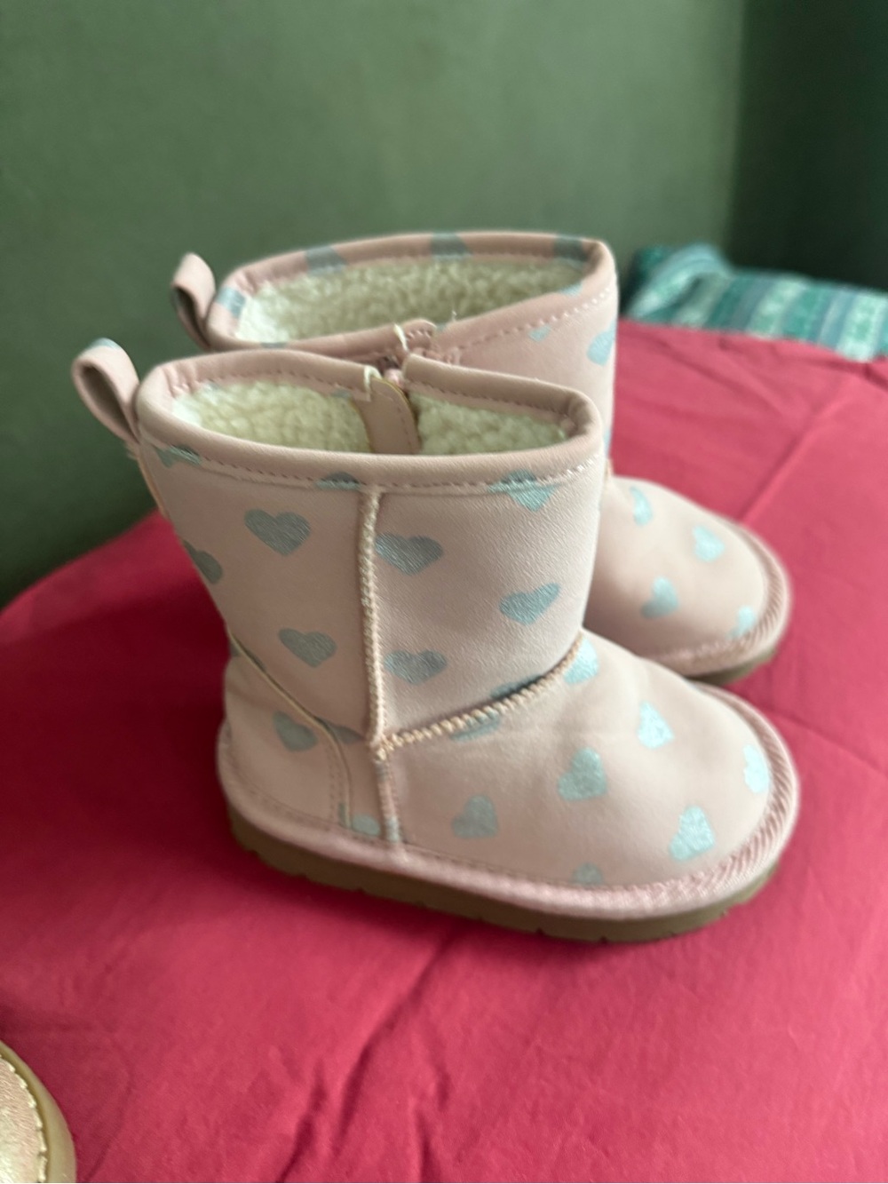 GAP Pink Boots with Blue Heart Accents 7
